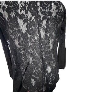 Black Lace Detail Bell Sleeve Top Women's Size S Whimsigoth